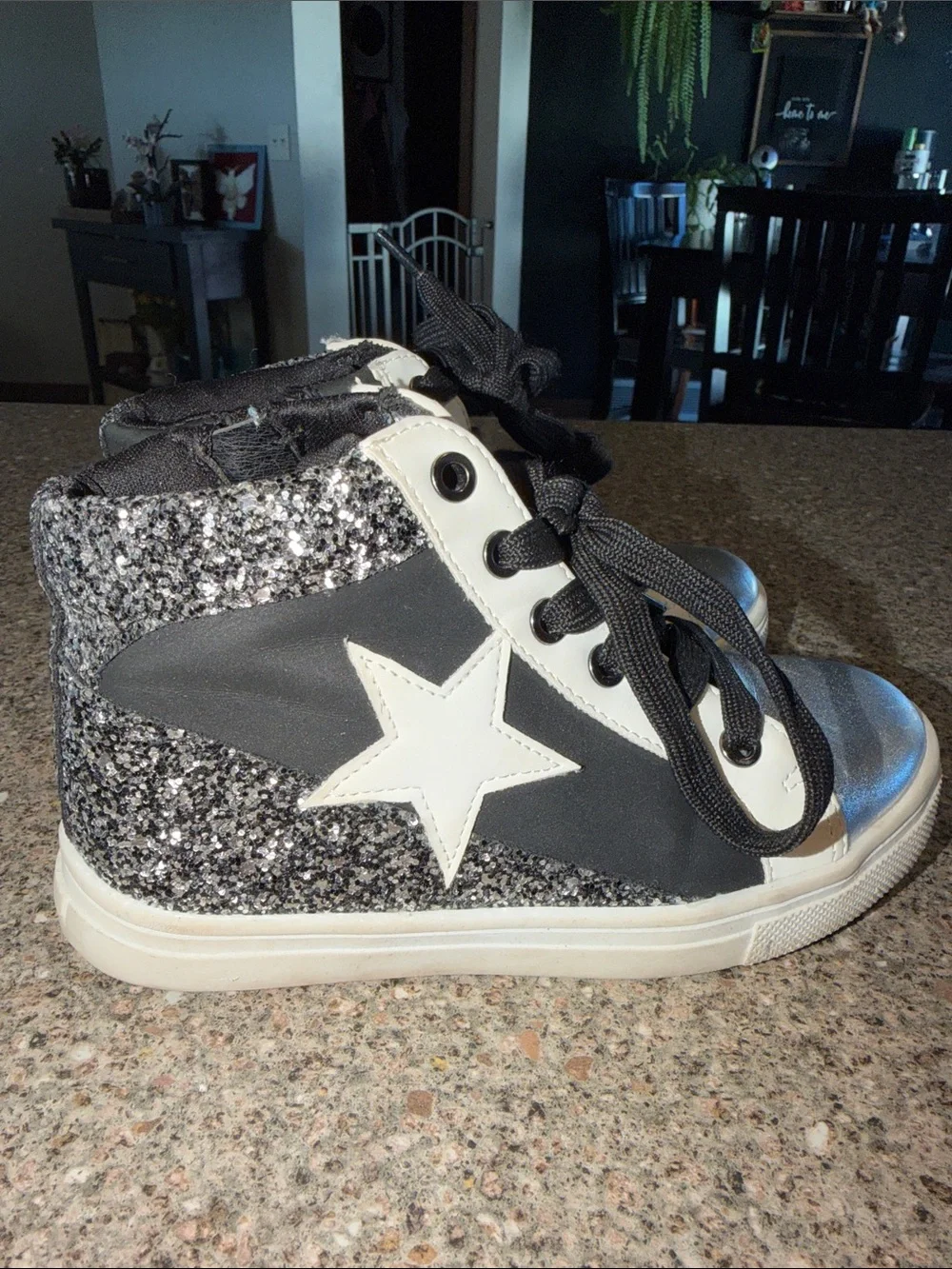 Kids Glitter High-Top Sneakers with Star Accent